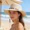 Vintage Woven Straw Sun Hat With Colorful Stone Chain Stylish Summer Beach Hat Vacation Sun Protec 0