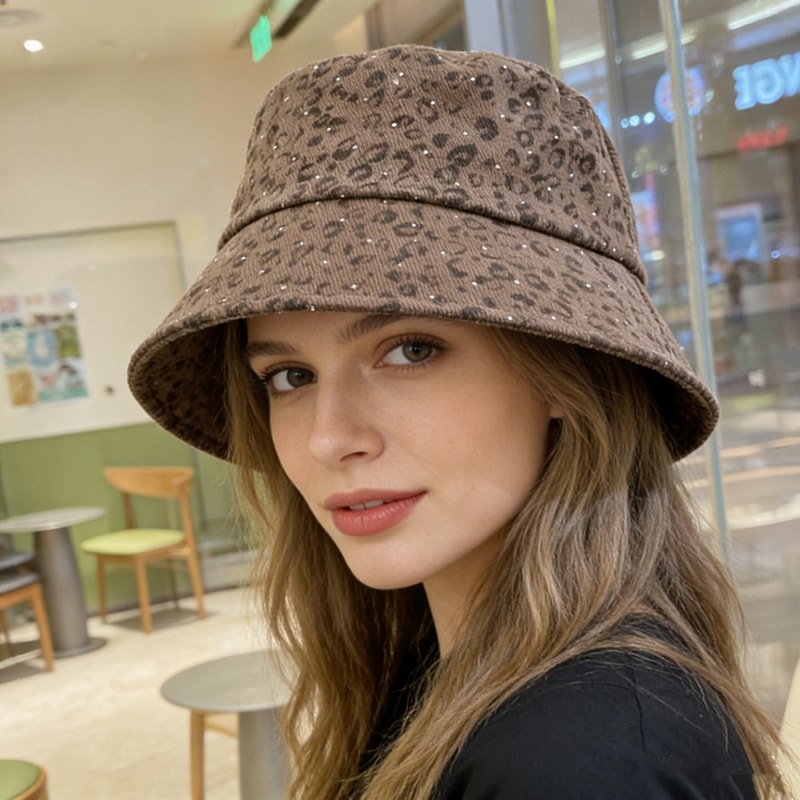 Luxury Leopard Print Wide Brim Sun Hat With Sparkling Rhinestone Detail Chic Leopard Print Bucket H 0