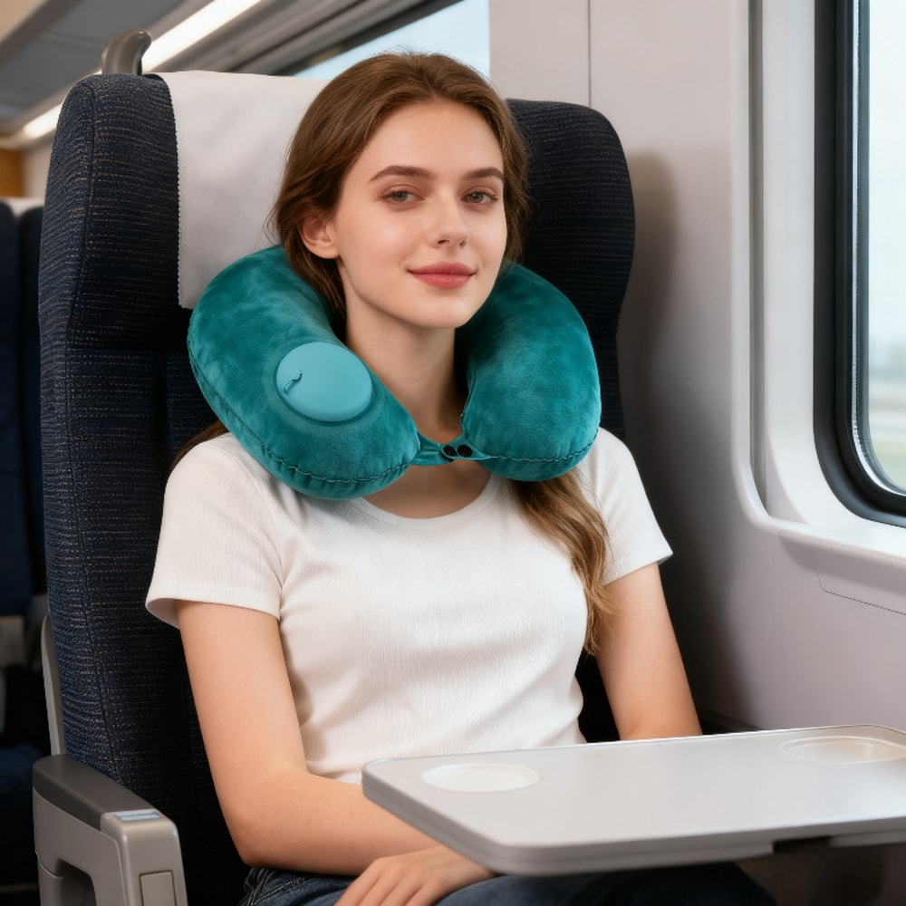 Inflatable U Shaped Neck Pillow Compact Travel Support For Planes Trips 1