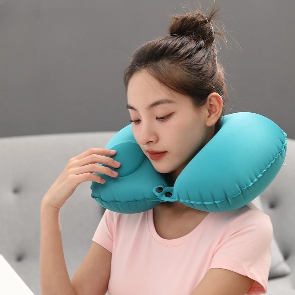 Inflatable U Shaped Neck Pillow Compact Travel Support For Planes Trips 2