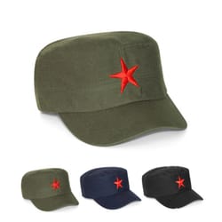 authentic style red cotton military cap with iconic star red cotton military cap mao hat for streetwear & historical