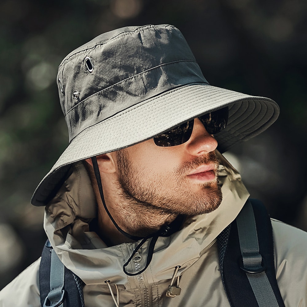 Mens Wide Brim Sun Hat Outdoor Fishing Sun Protection Bucket Hat 1