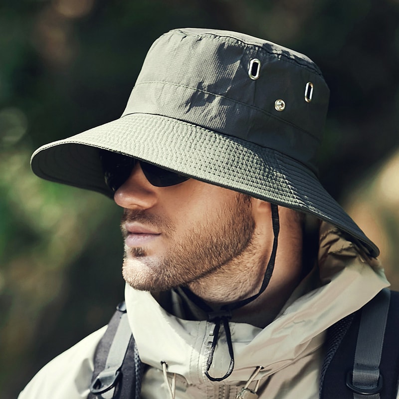 Mens Wide Brim Sun Hat Outdoor Fishing Sun Protection Bucket Hat 5