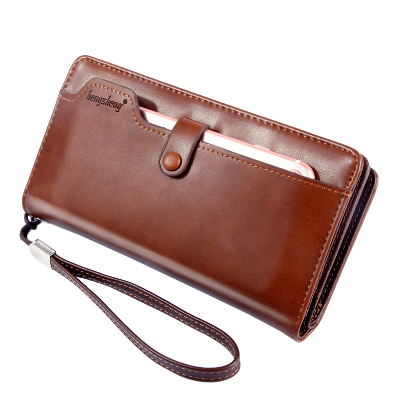Premium PU Leather Mens Long Wallet Large Capacity Zipper Phone Card Holder 0