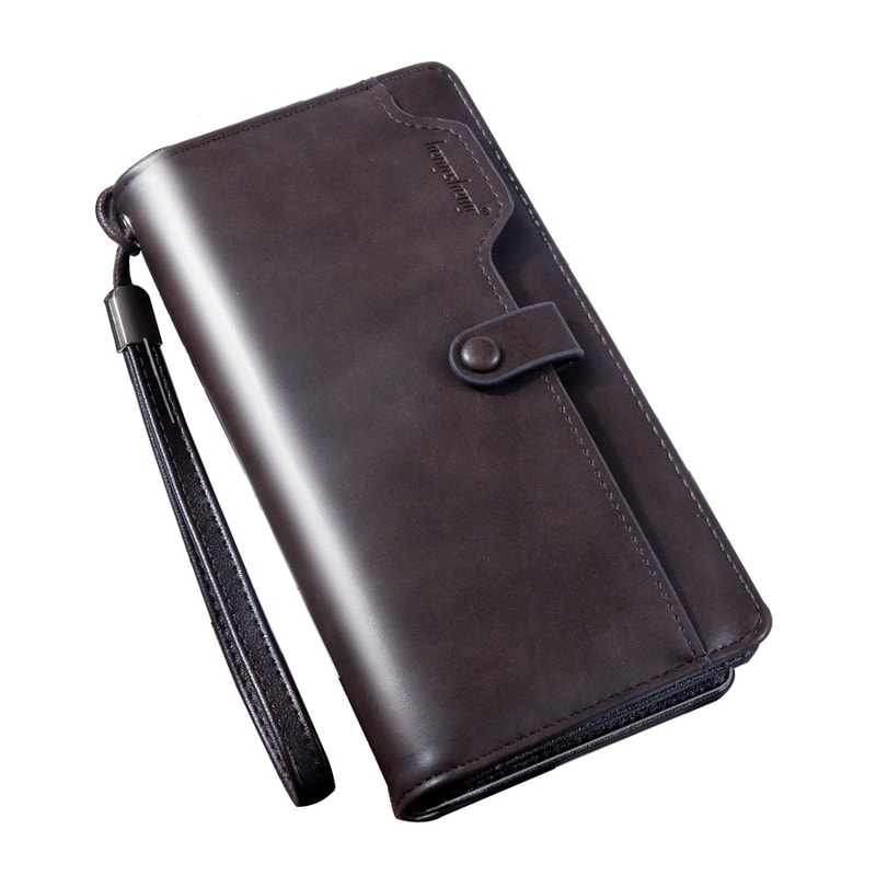 Premium PU Leather Mens Long Wallet Large Capacity Zipper Phone Card Holder 4