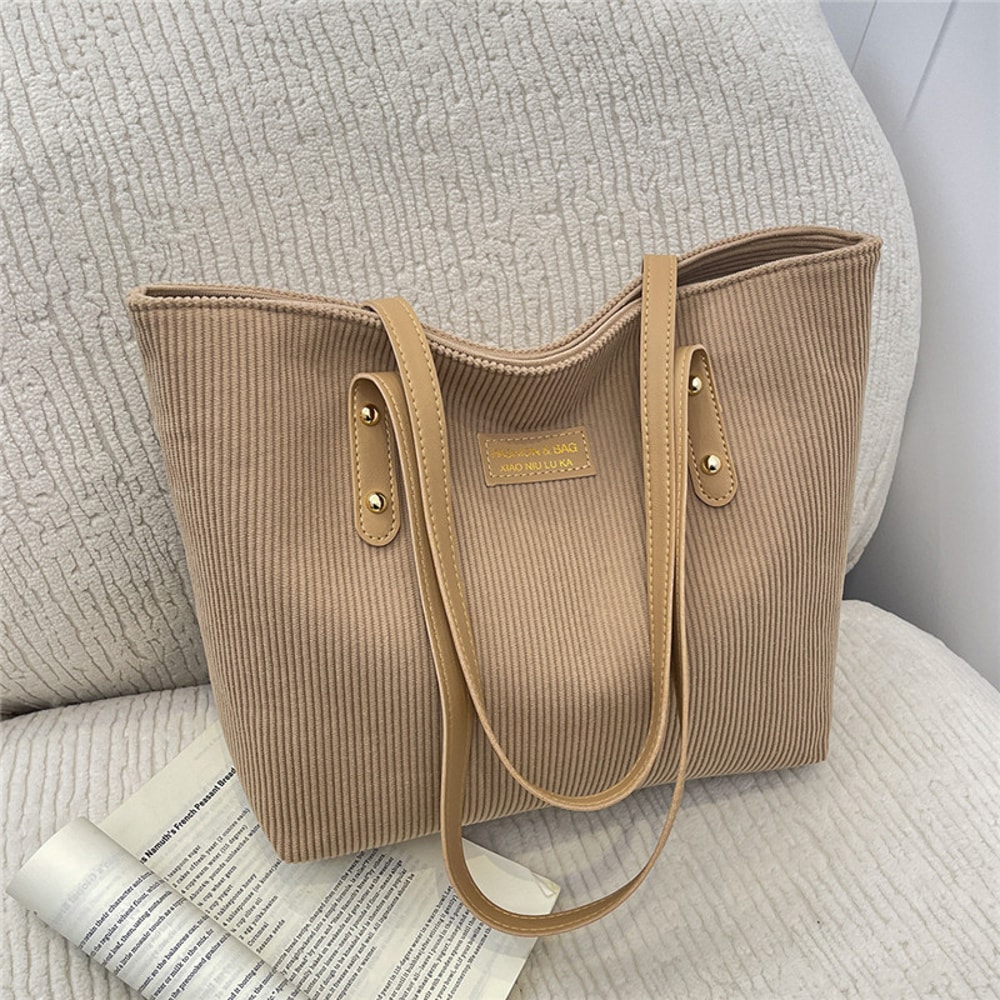 Womens Large Corduroy Tote Bag Spacious Shoulder Work Handbag
