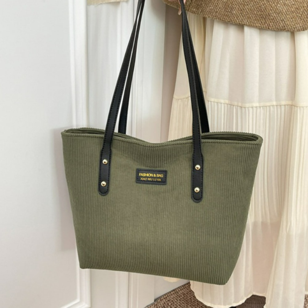 Womens Large Corduroy Tote Bag Spacious Shoulder Work Handbag