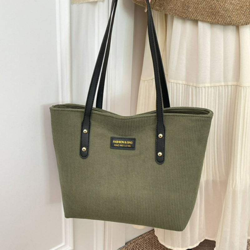 Womens Large Corduroy Tote Bag Spacious Shoulder Work Handbag