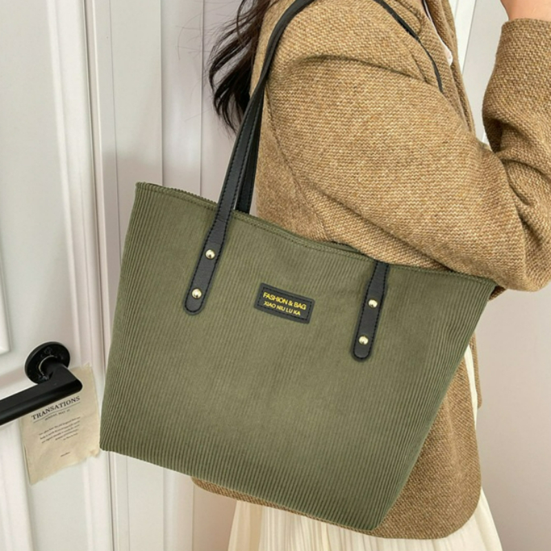 Womens Large Corduroy Tote Bag Spacious Shoulder Work Handbag