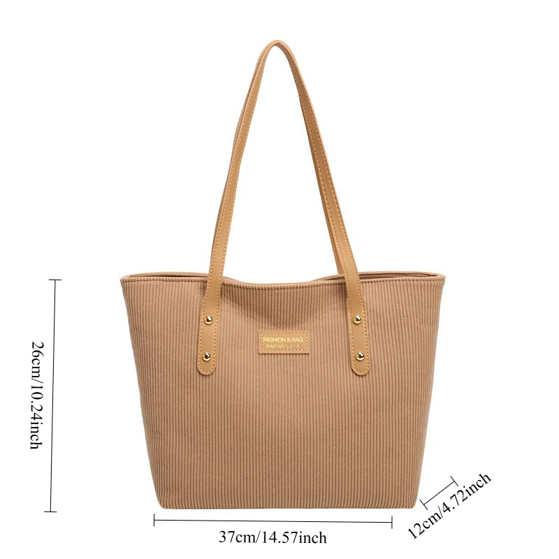 Womens Large Corduroy Tote Bag Spacious Shoulder Work Handbag