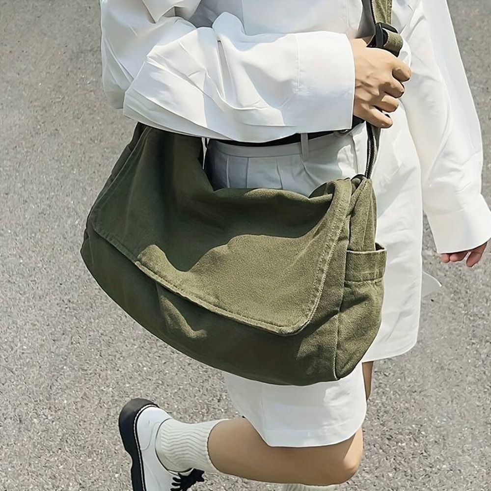 Vintage Canvas Messenger Bag for Women Casual Crossbody Shoulder Handbag