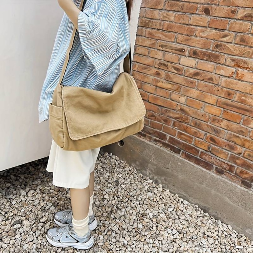 Vintage Canvas Messenger Bag for Women Casual Crossbody Shoulder Handbag