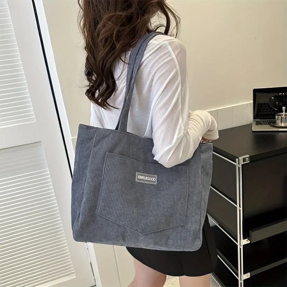 Stylish Corduroy Tote Bag Large Capacity Shoulder Bag for Women Handbag