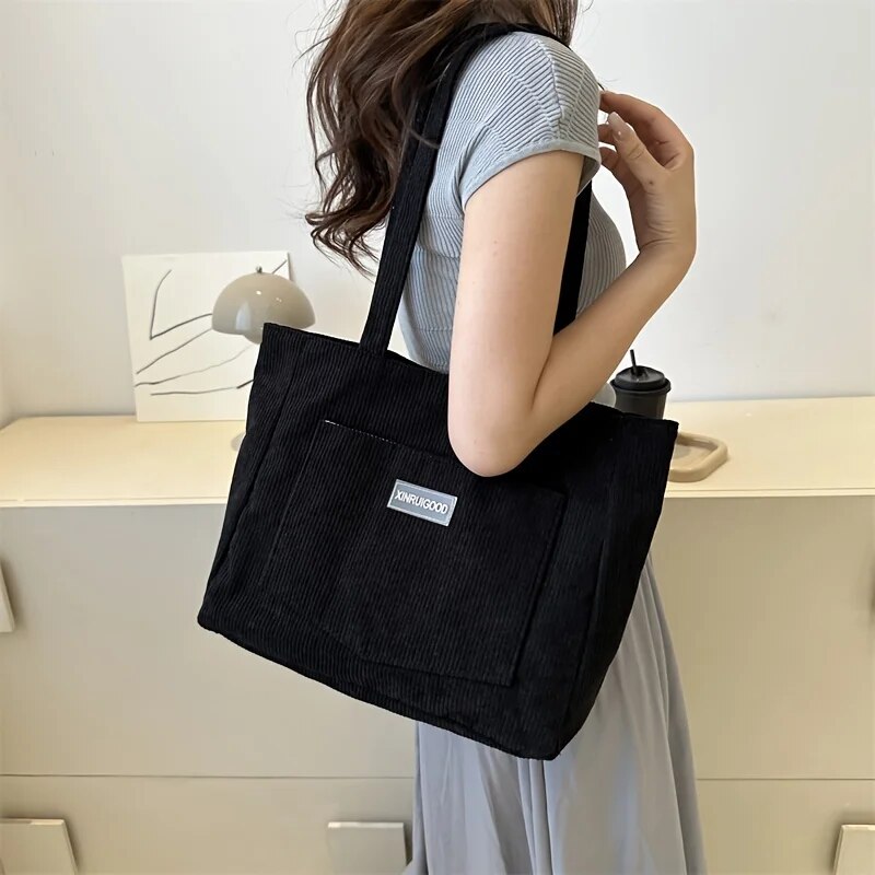 Stylish Corduroy Tote Bag Large Capacity Shoulder Bag for Women Handbag
