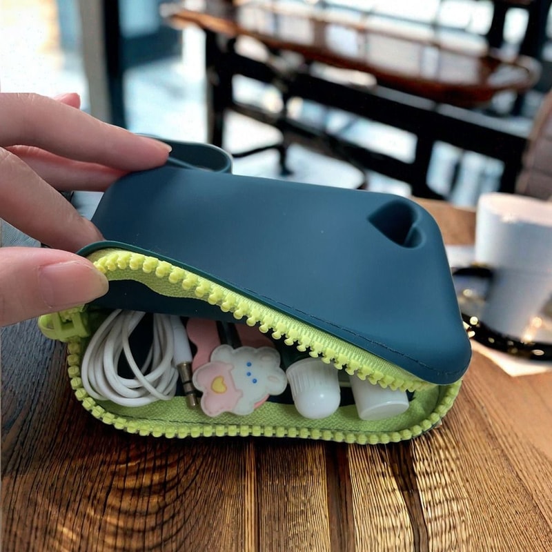 Compact Portable Silicone Coin Purse & Waterproof Earphone Storage Bag for Small Items