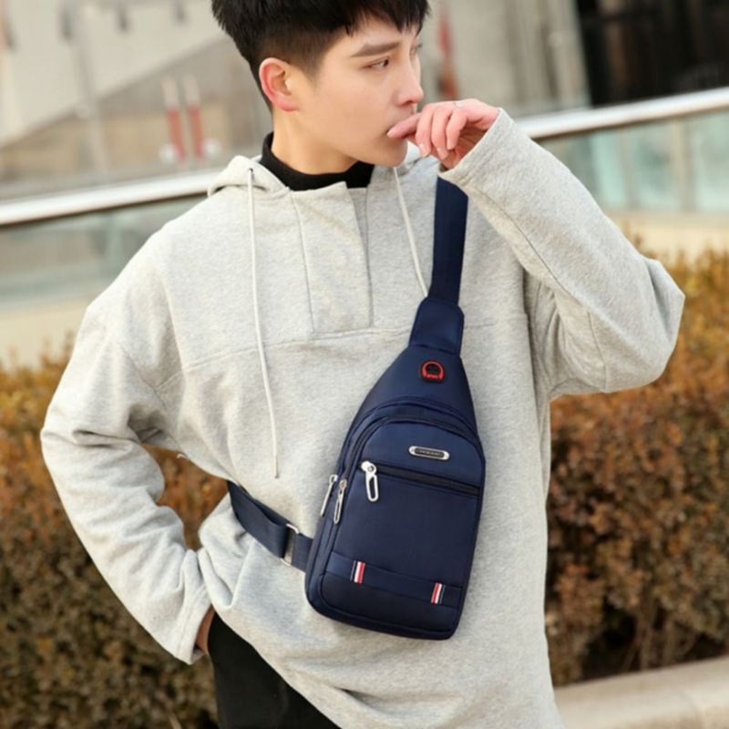 Mens Crossbody Messenger Bag With USB Charging Port Oxford Cloth Shoulder Bag 0