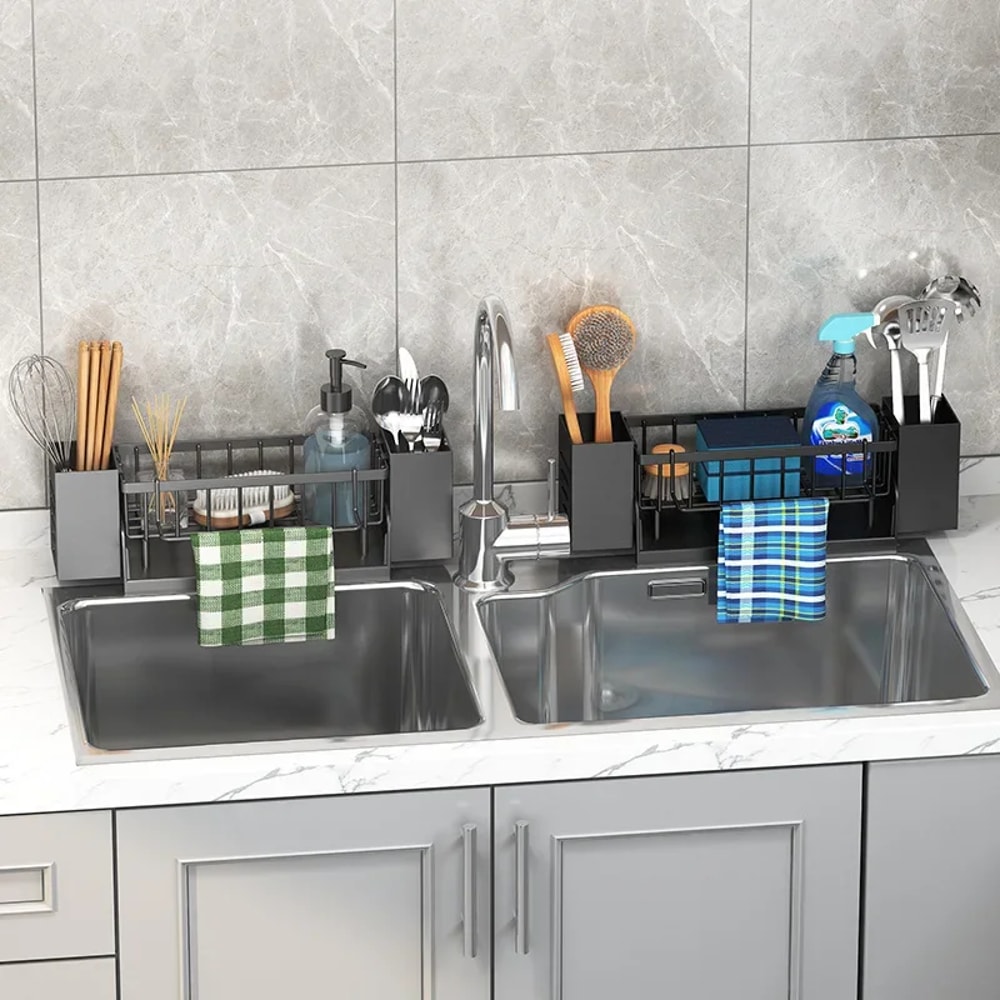Space Saving Self Draining Sink Organizer Kitchen Sponge Holder Rack 1