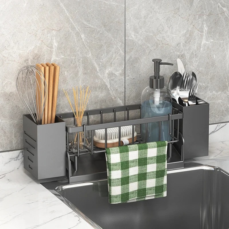 Space Saving Self Draining Sink Organizer Kitchen Sponge Holder Rack 6