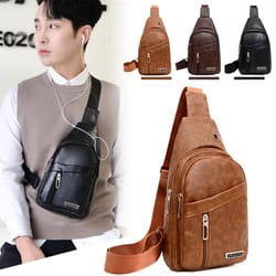 mens pu leather chest bag travel crossbody & casual sling bag