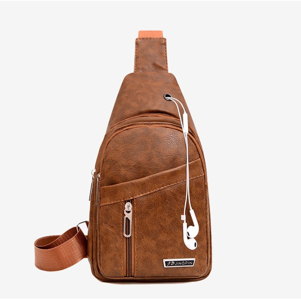 Mens PU Leather Chest Bag Travel Crossbody Casual Sling Bag 5