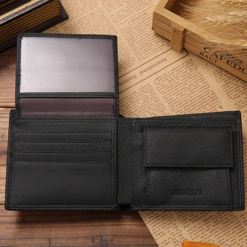 Premium Real Cowhide Mens Wallet Short Black Leather Wallet 0