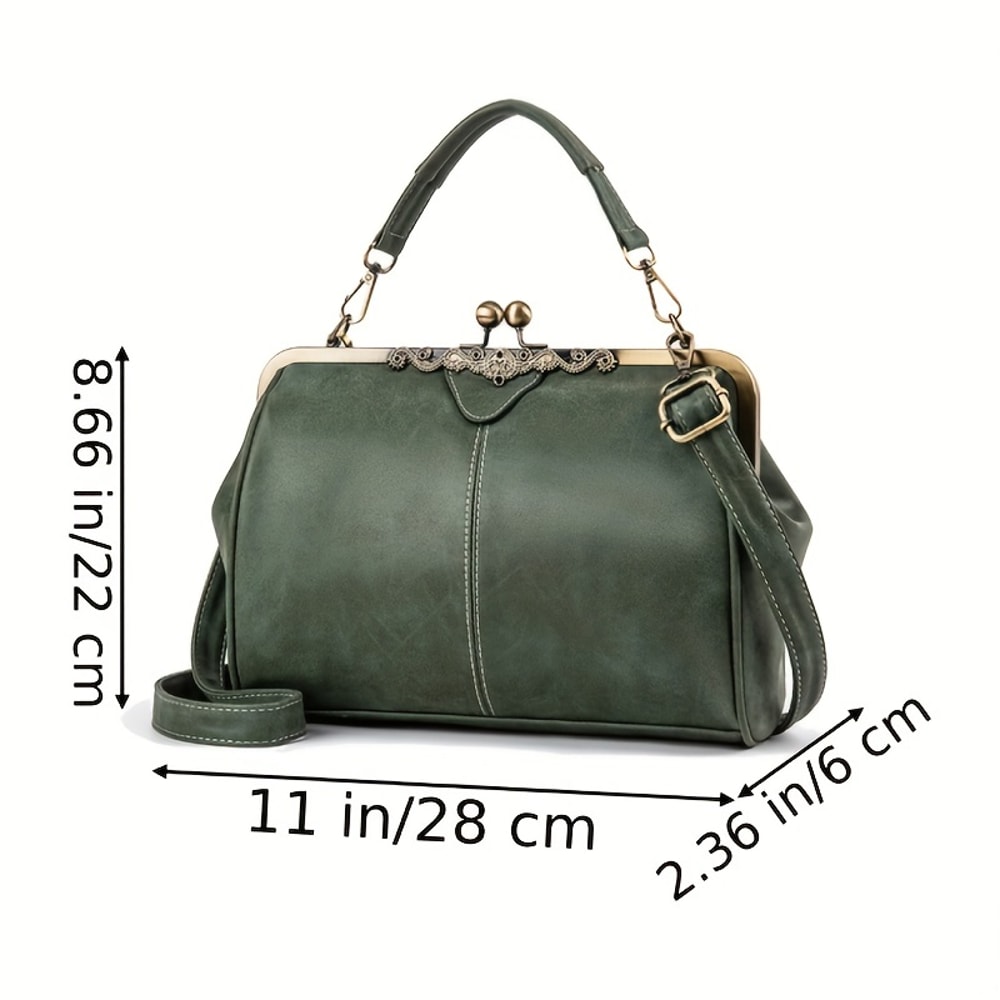 Classic Vintage Crossbody Satchel Retro Kiss Lock Handbag With Top Handle 4