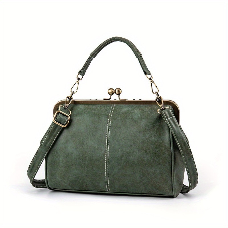 Classic Vintage Crossbody Satchel Retro Kiss Lock Handbag With Top Handle 5