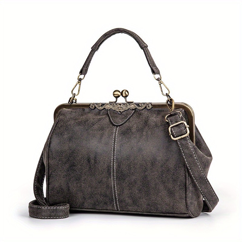 Classic Vintage Crossbody Satchel Retro Kiss Lock Handbag With Top Handle 6