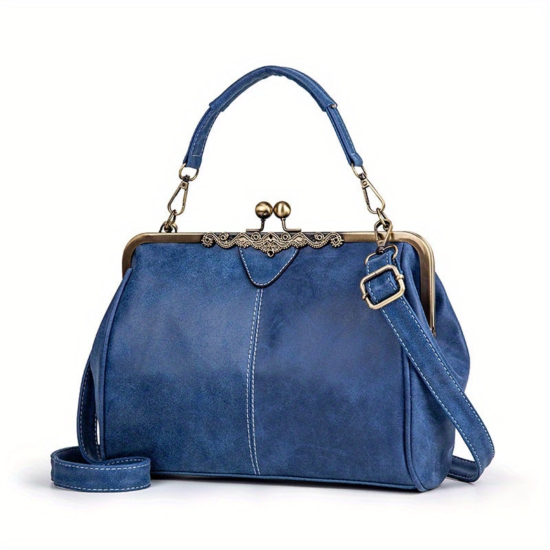 Classic Vintage Crossbody Satchel Retro Kiss Lock Handbag With Top Handle 7
