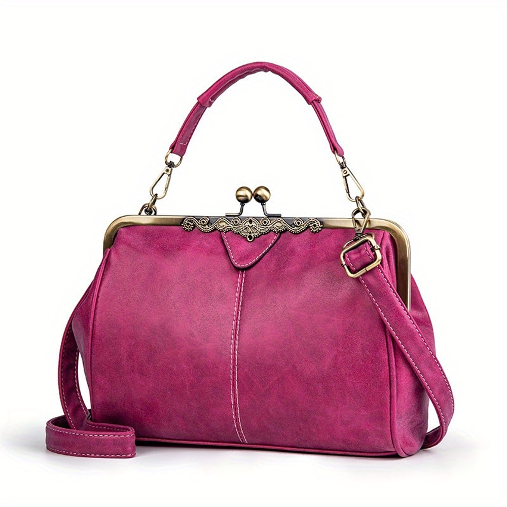 Classic Vintage Crossbody Satchel Retro Kiss Lock Handbag With Top Handle 8