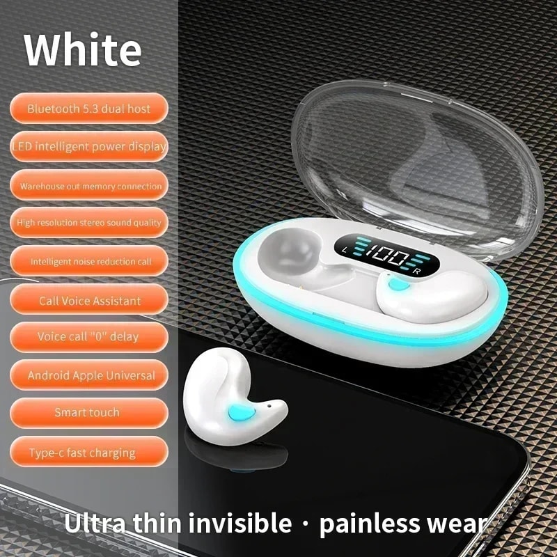 TWS Wireless Bluetooth Earbuds with Noise Reduction for Sport Gaming and Sleep