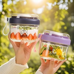 double layer portable salad cup & yogurt container with lid dispenser