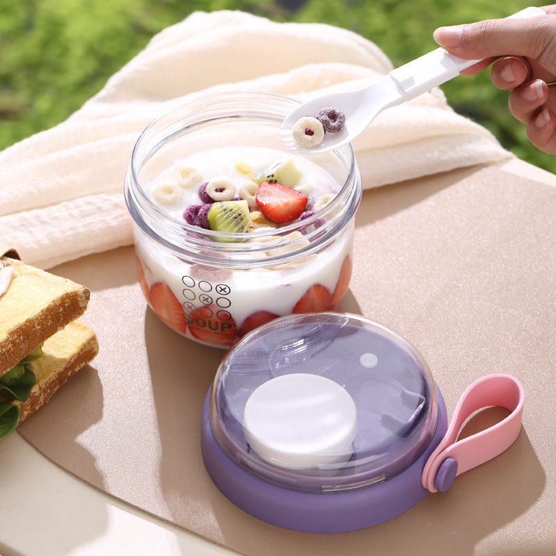 Double Layer Portable Salad Cup Yogurt Container With Lid Dispenser 2
