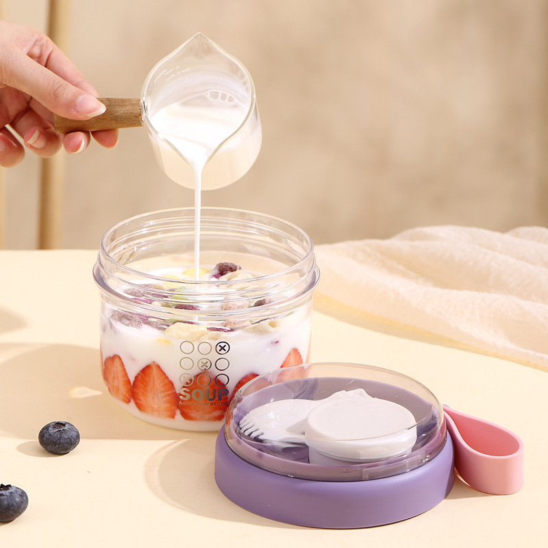 Double Layer Portable Salad Cup Yogurt Container With Lid Dispenser 3