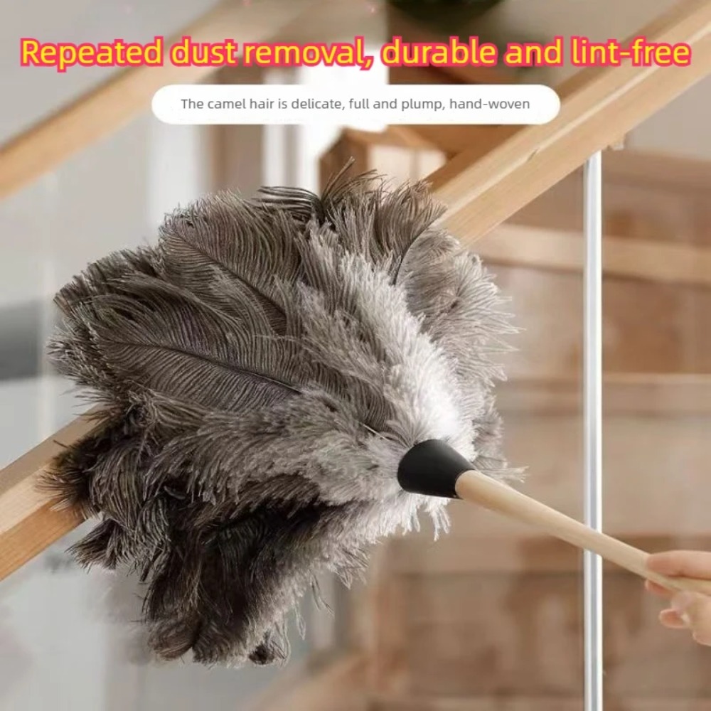 Premium Ostrich Feather Duster With Wooden Handle Anti Static Dust Remover 3