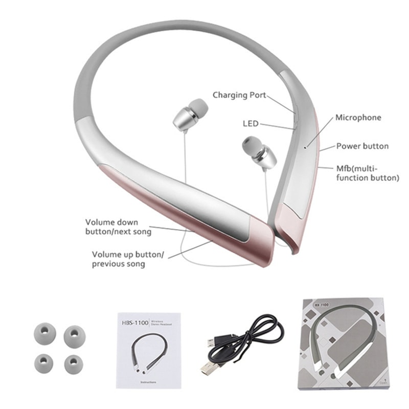 Comfort Fit Wireless Neckband Headphones with Stereo Sound and Hands Free Calling
