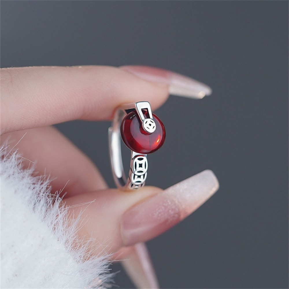 Lucky Coin Jade Ring For Women Chinese Fortune Vintage Statement Jewelry 0