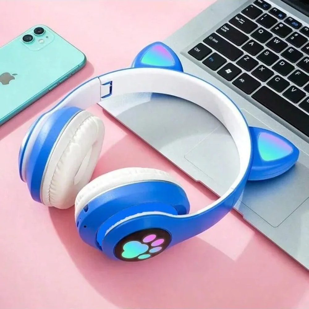 Cute Cat Wireless Headphones with RGB Lights and Noise Cancelling Mic