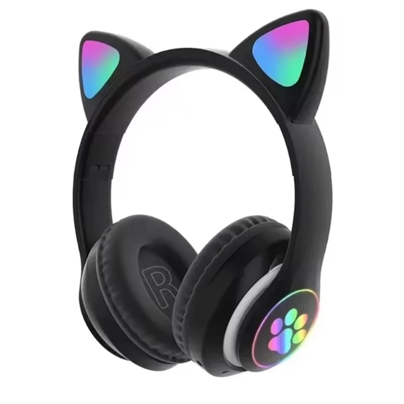 Cute Cat Wireless Headphones with RGB Lights and Noise Cancelling Mic
