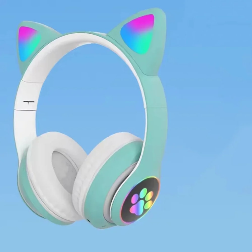 Cute Cat Wireless Headphones with RGB Lights and Noise Cancelling Mic
