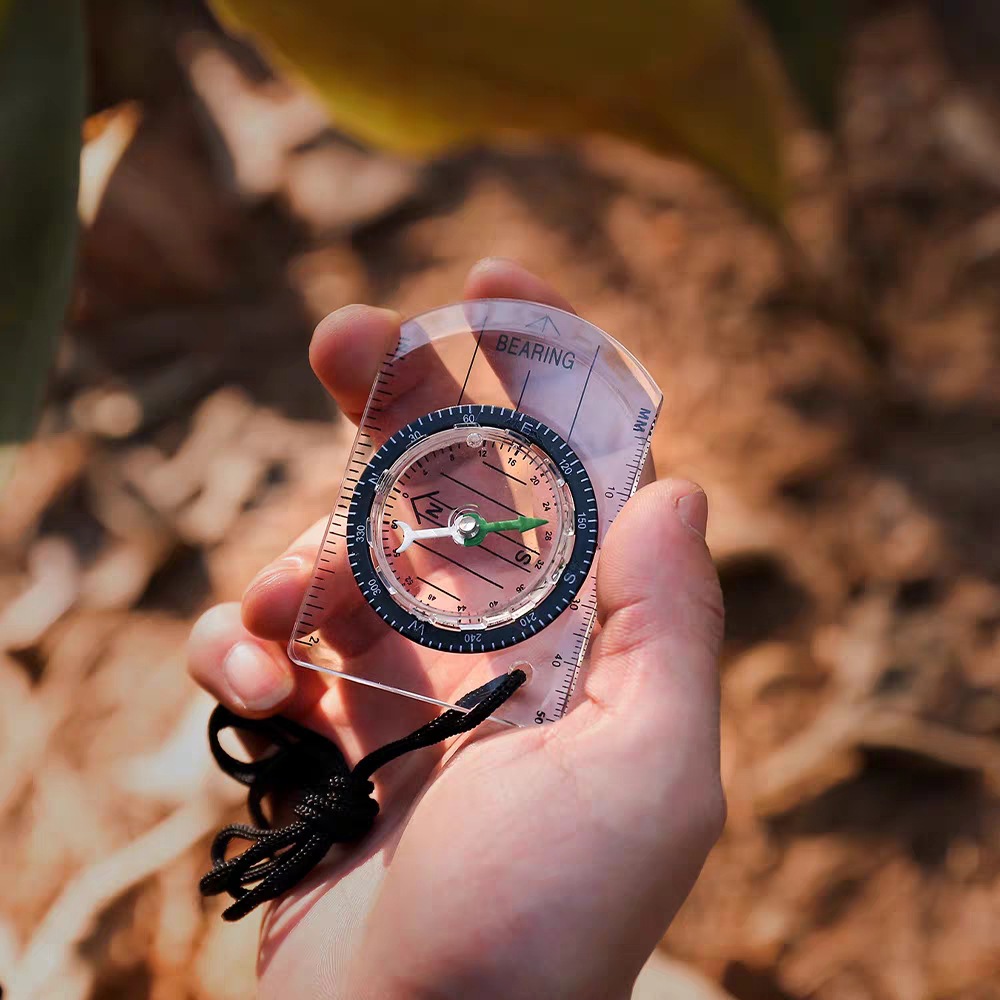 Mini Acrylic Compass With Map Scale And Keychain Rope 0