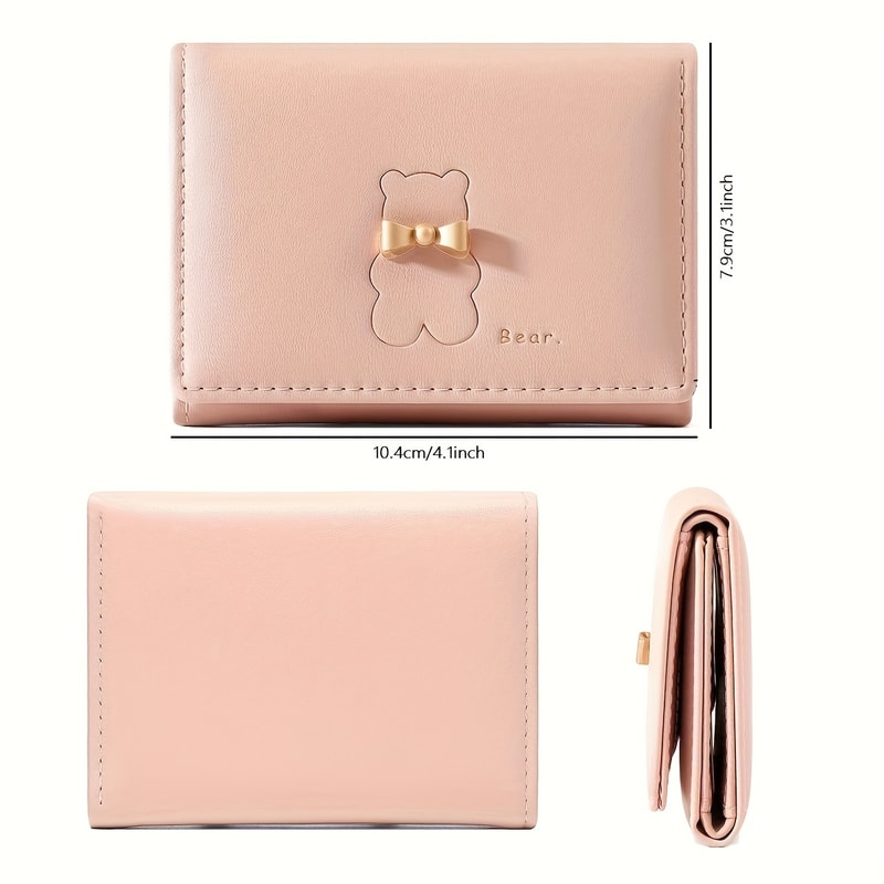 Bear Pattern Mini Wallet Trifold Coin Purse Credit Card Holder 3