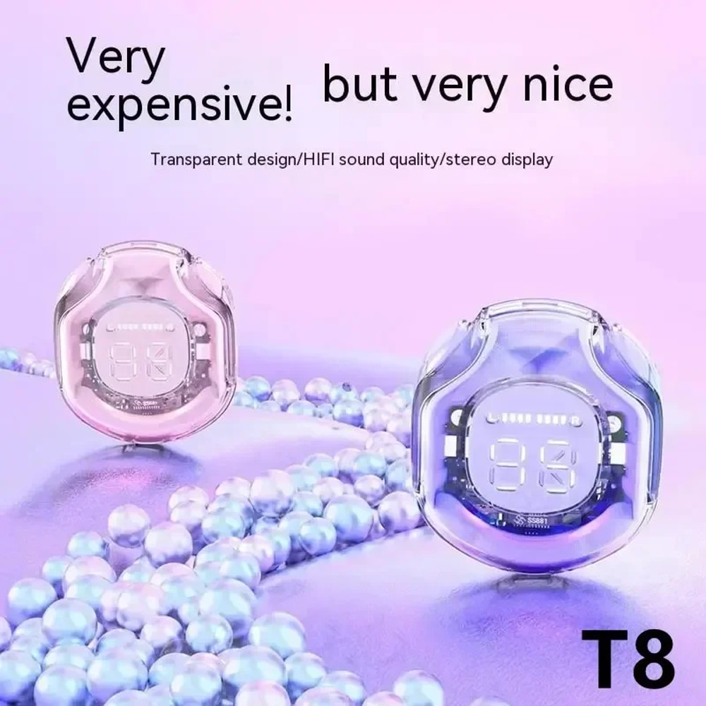 Transparent Bluetooth Earbuds with LED Display Wireless In Ear Earphones
