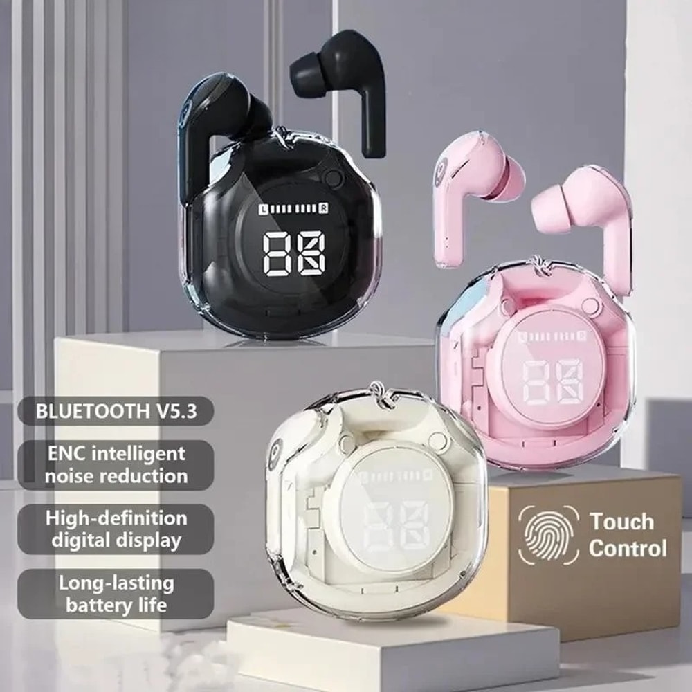Transparent Bluetooth Earbuds with LED Display Wireless In Ear Earphones