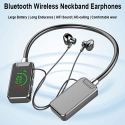 wireless bluetooth neckband headphones with led display & hifi stereo