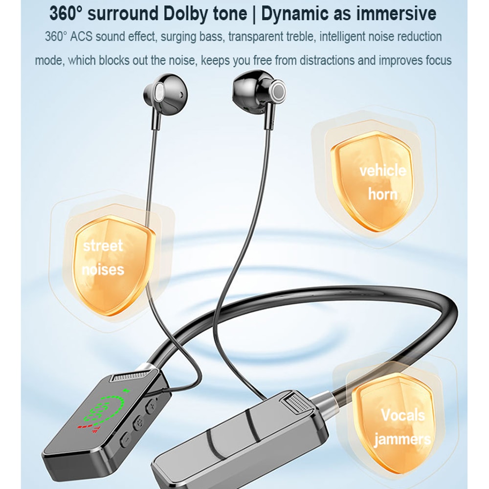 Wireless Bluetooth Neckband Headphones with LED Display & Hifi Stereo