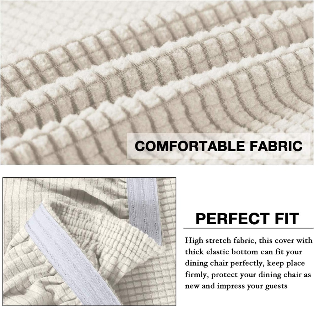 Premium Textured Stretch Dining Chair Covers Checked Jacquard Slipcovers 4