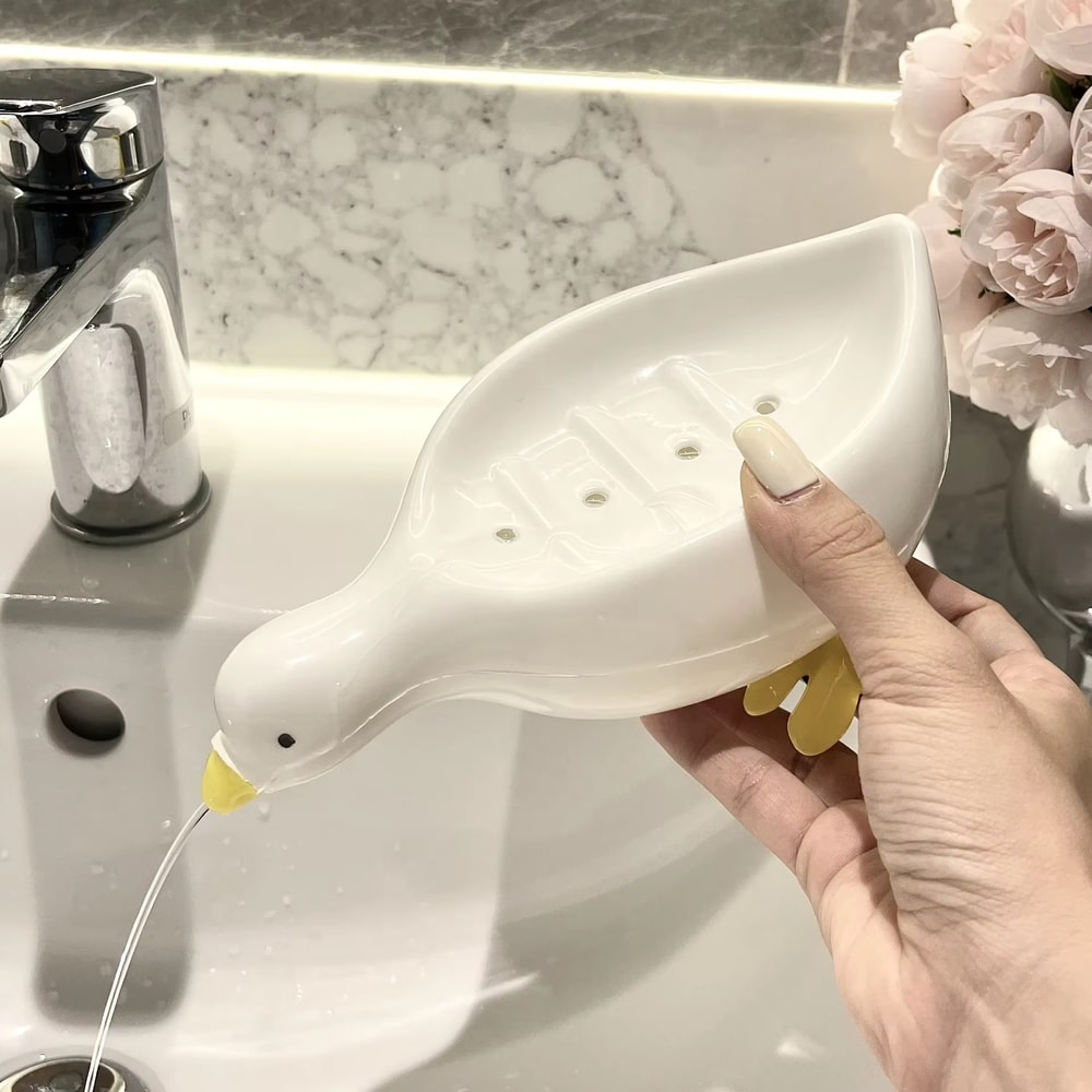 Cute Yellow Duck Self Draining Soap Dish For Bathroom Sink 1