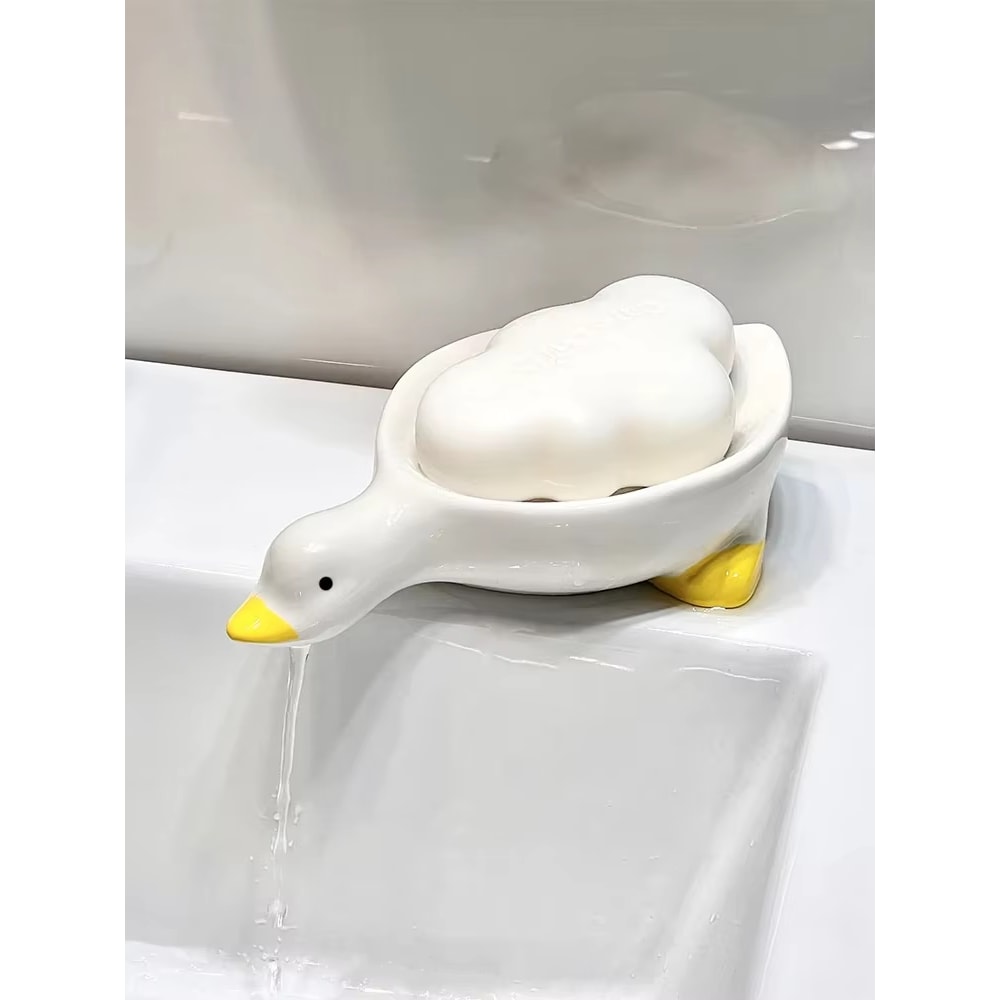 Cute Yellow Duck Self Draining Soap Dish For Bathroom Sink 4