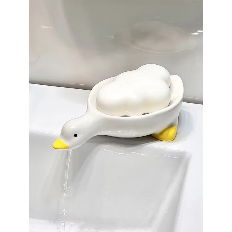 Cute Yellow Duck Self Draining Soap Dish For Bathroom Sink 4
